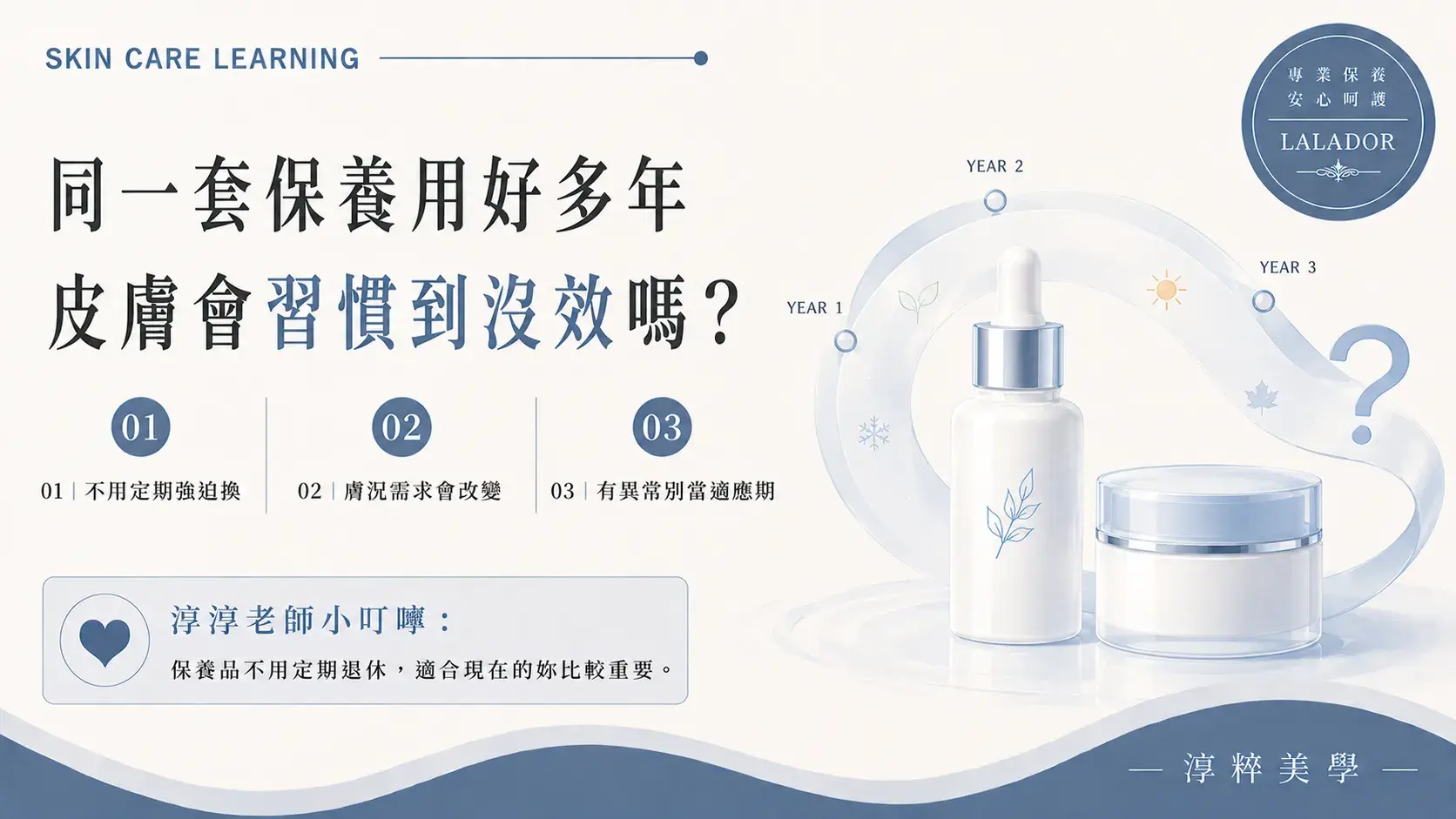 同一套保養品使用多年不代表皮膚一定會習慣到沒效，應依目前膚況、季節、生活環境與實際使用感受調整保養Skincare Used For Years Still Effective