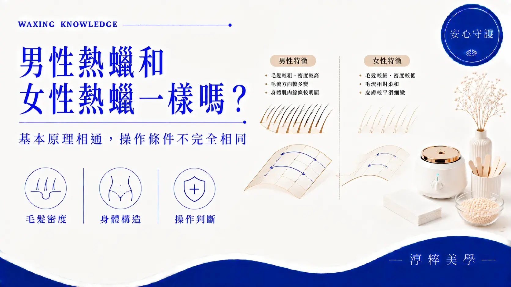 男性熱蠟和女性熱蠟技術差異,說明毛髮密度、身體構造、男性私密熱蠟與操作判斷重點男性熱蠟女性熱蠟技術差異 男性私密熱蠟學習