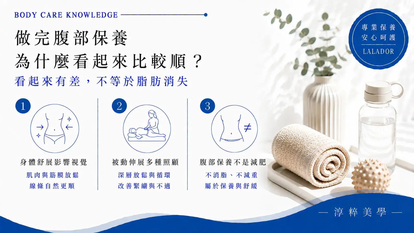腹部保養後覺得腰腹比較舒展、視覺線條比較平順，不代表脂肪被按摩消除，腹部外觀也會受到姿勢與身體狀態影響 Abdominal Care Belly Smaller Xinzhuang