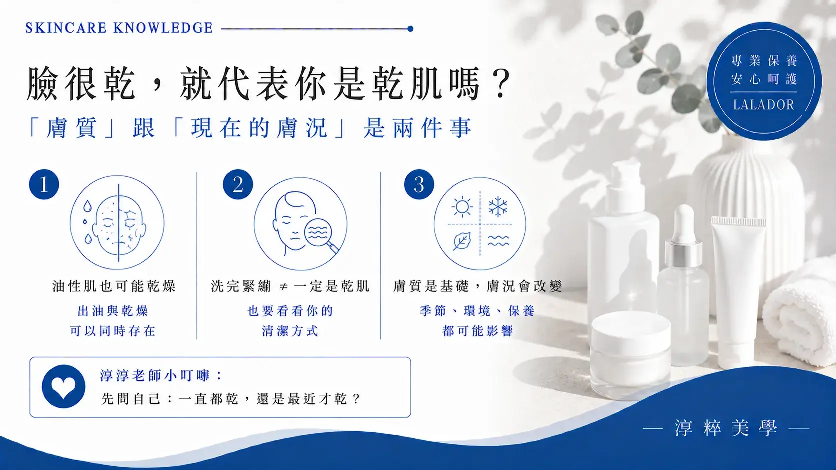 臉很乾不一定代表乾性肌，油性肌也可能因環境、清潔與保養方式出現乾燥緊繃