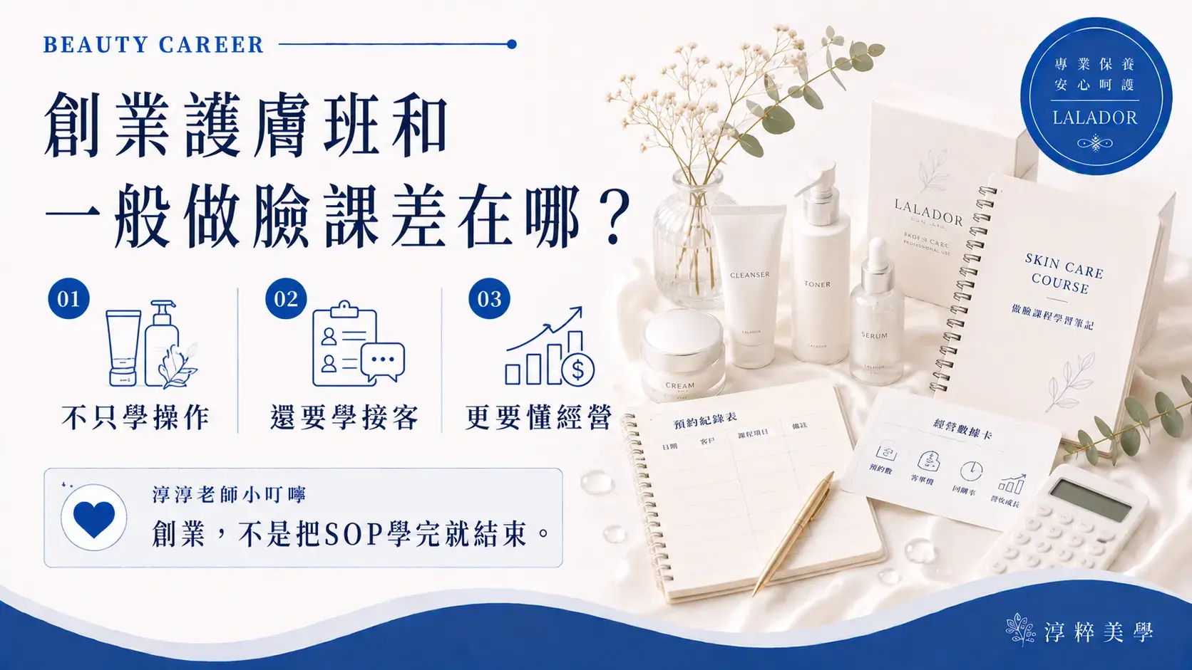 創業護膚班和一般做臉課的差別不只在操作技術,還包含接客、膚況判斷與美容創業經營能力Facial Business Course Vs Facial Course Cropped