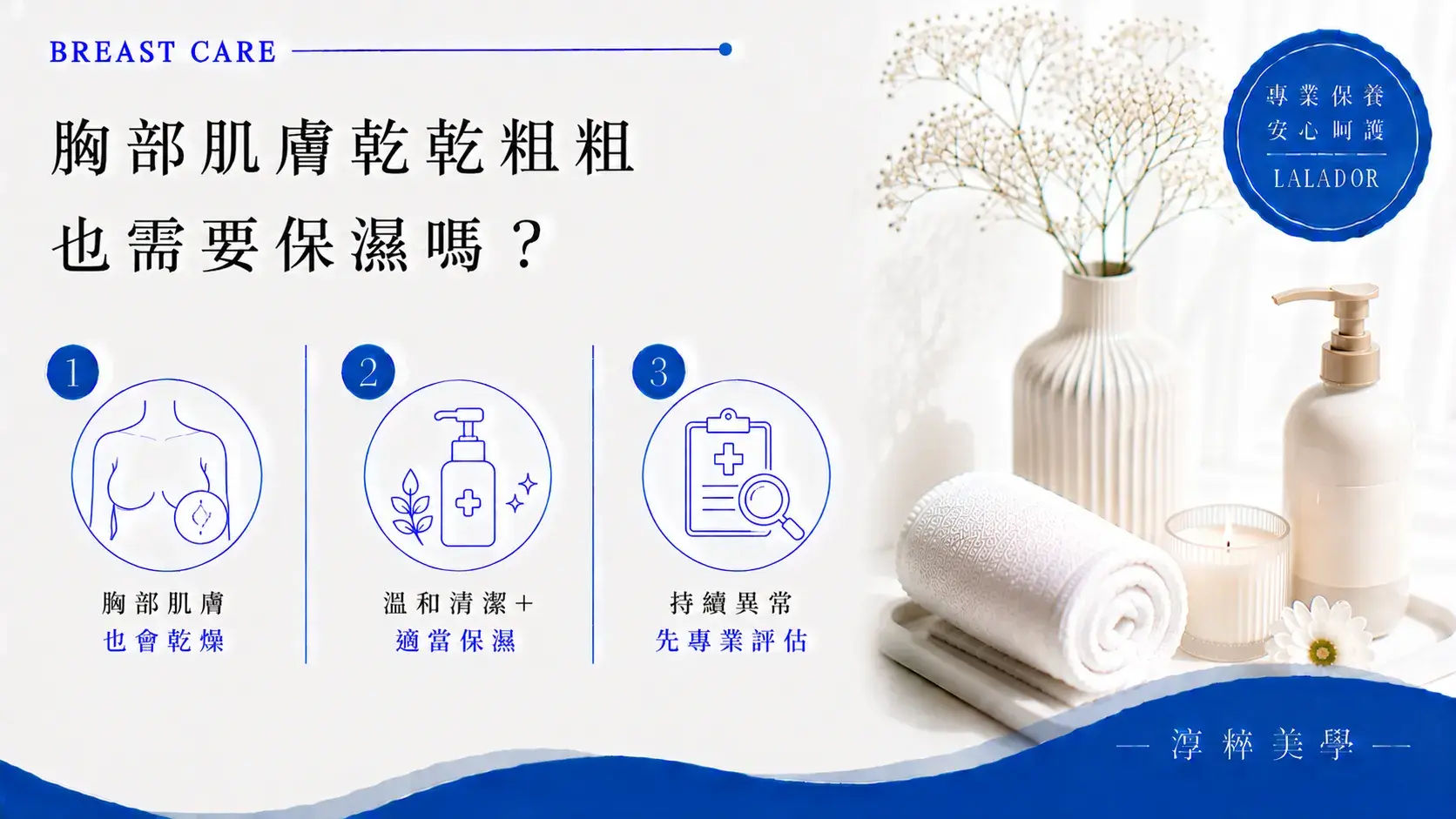 胸部肌膚乾燥粗糙也需要日常保濕，可從溫和清潔、適當保濕與減少衣物摩擦開始照顧，持續異常應尋求醫療評估 Breast Skin Dry Body Lotion Care
