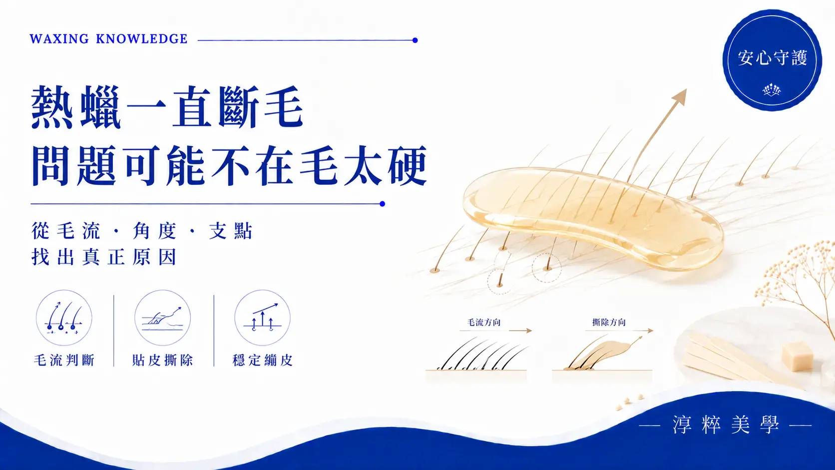 熱蠟一直斷毛怎麼辦，新手從毛流判斷、撕除角度與支點繃皮找出斷毛原因，淳粹美學熱蠟教學熱蠟一直斷毛怎麼辦 毛流撕除角度與支點技巧 淳粹美學 Cropped