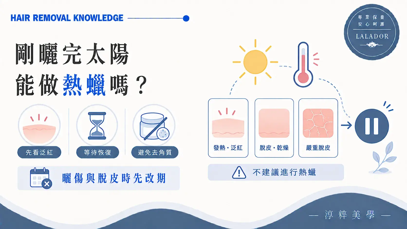 剛曬完太陽做熱蠟除毛前需觀察曬紅、發熱、脫皮與曬傷狀況Waxing After Sun Exposure Sunburn Redness