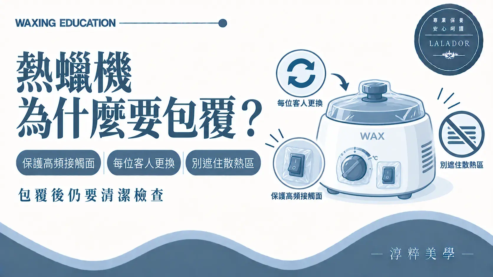 私密熱蠟服務在熱蠟機開關、旋鈕與鍋蓋握把使用一次性防護膜Wax Heater Barrier Film Protection