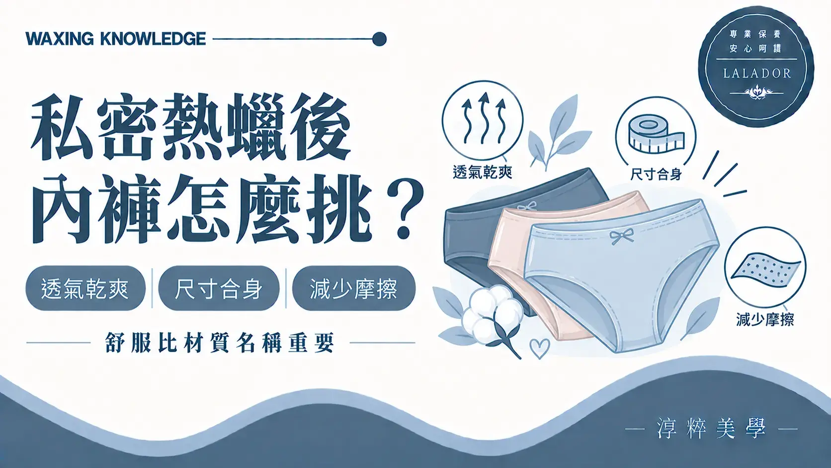 固定做私密熱蠟的內褲挑選重點，包括透氣乾爽、尺寸合身及減少肌膚摩擦Intimate Waxing Underwear Material And Fit