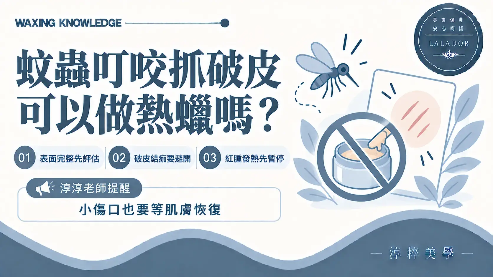 蚊蟲叮咬抓破皮後進行熱蠟除毛前的傷口與肌膚狀態評估Insect Bite Scratched Skin Waxing
