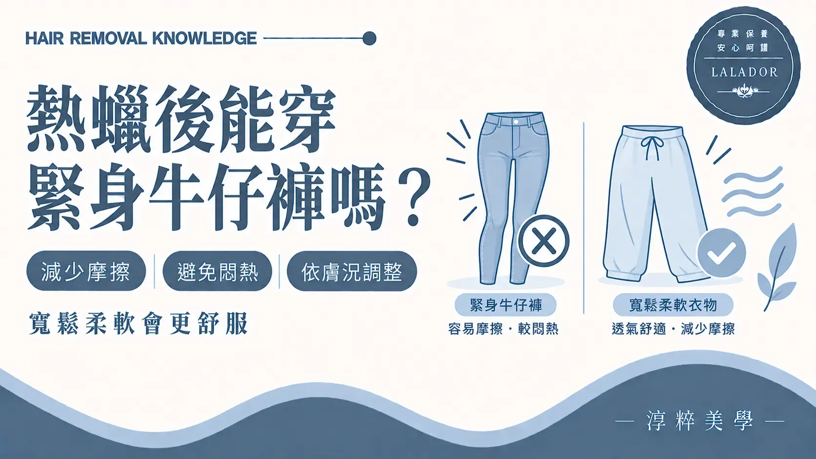 熱蠟除毛後穿緊身牛仔褲時應減少摩擦、避免悶熱並依膚況調整的知識圖Tight Jeans After Waxing Friction