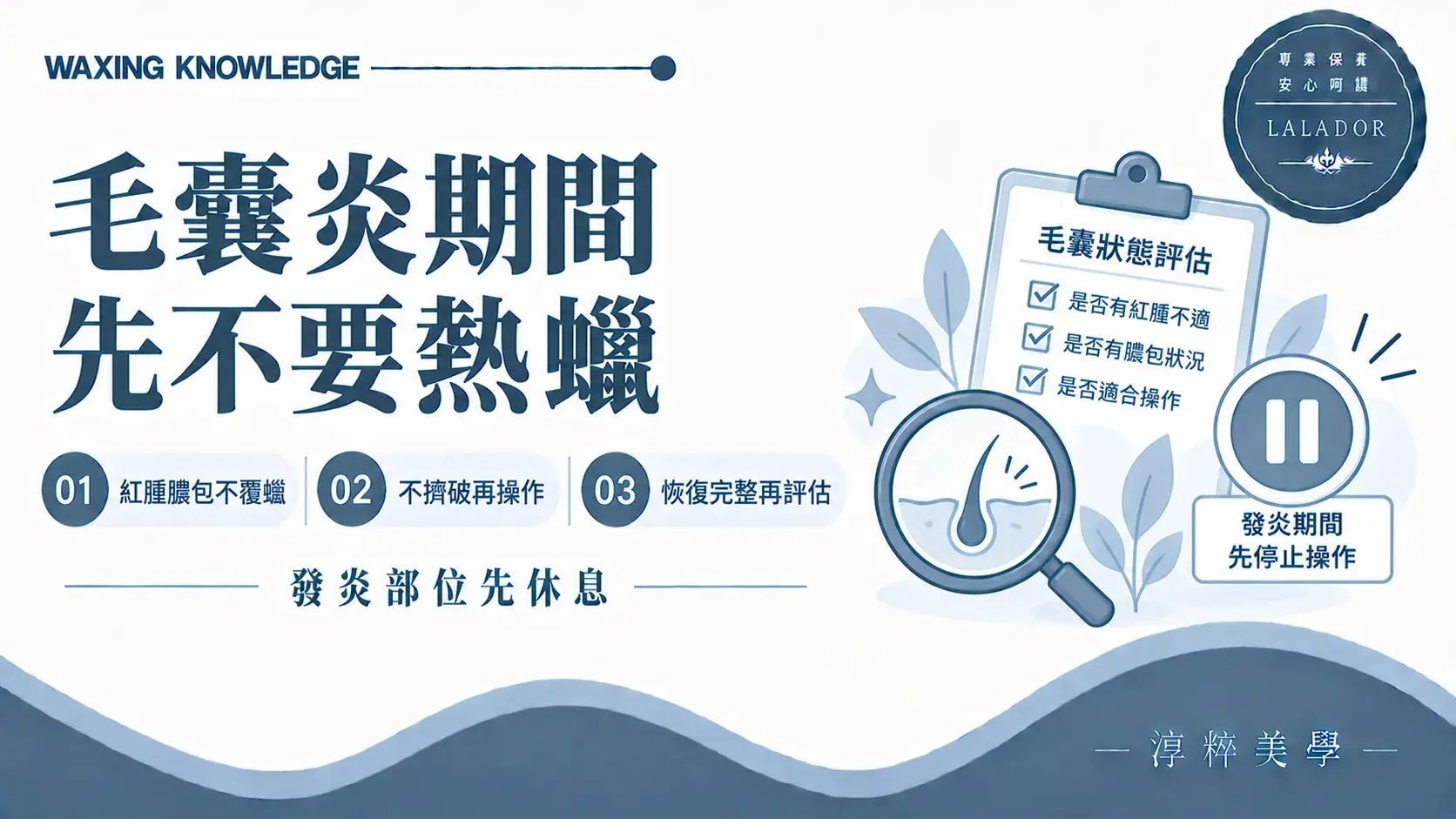 毛囊炎正在紅腫、疼痛或出現膿包時，不建議直接進行熱蠟除毛Folliculitis Active Inflammation Waxing