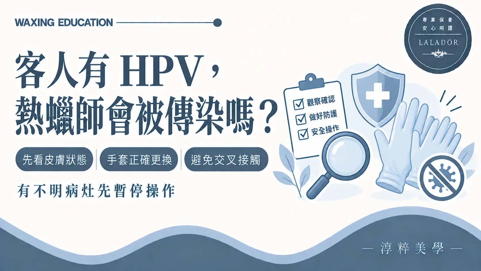 客人有 HPV 時，私密熱蠟師評估皮膚狀態、正確更換手套並避免交叉接觸Hpv Client Waxer Contact Risk